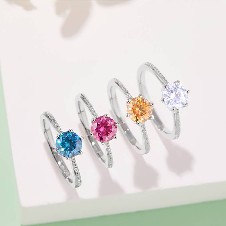 直臂珠边承诺S925银镀白金MoissaniteWomen's Ring1ctD级
